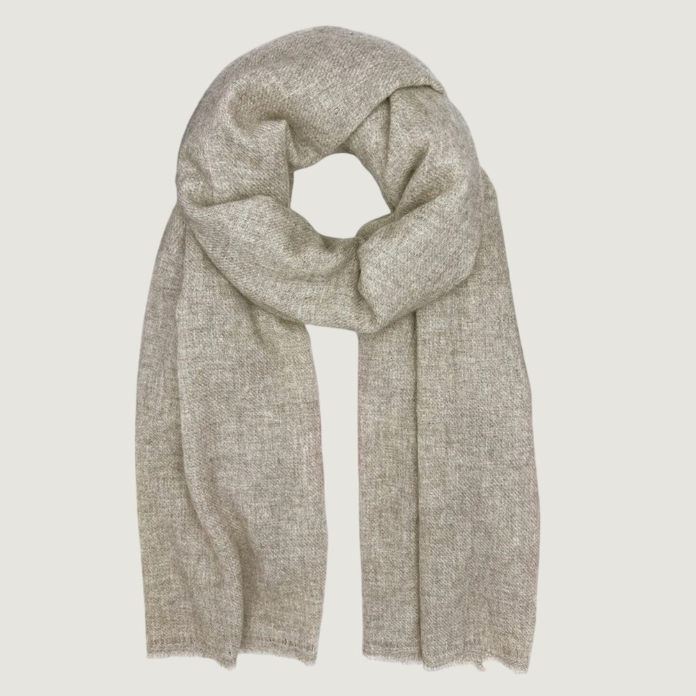 NEW Slate + Salt Beige Handloom 100% Cashmere Scarf Taupe Brown Frayed